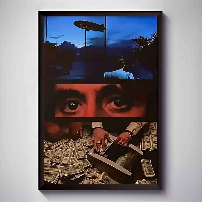 1PC Framed Painting Scarface Canvas Print Poster Classic Gangster Movie Art Mural Decoration Unique Creative Wall Art Decoration for Living Room, Bedroom, Office, Dining Room, Artwork, Perfect Gift and Decoration, Ornaments, Decor, Decoration