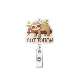 Cute Sloth Design Badge Holder, 1 Count Retractable Badge Clip, ID Card Holder for Student Office Staff Doctor Nurse Teacher, Badge Reels Retractable