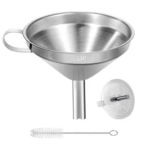 Stainless Steel Kitchen Funnel with Strainer, 4.3-Inch Food Grade Metal Funnel for Easy Liquid Transfer