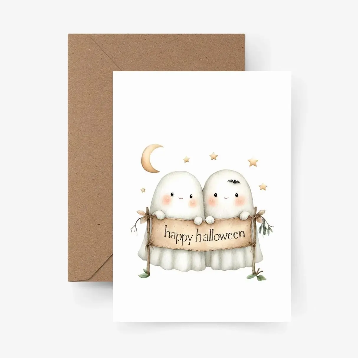 Happy Halloween Card, Autumn Postcard, Greeting Card Ghosts, Autumn Love, Halloween Season