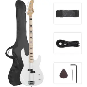 GLARRY GP Series Full Size Electric Bass Guitar 4 String Beginner Kit Canadian Maple Fingerboard with Cable, Strap, Bag and Accessories