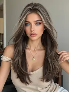 24 Inch Ombre Straight Hair Extensions for Women, Natural Daily Wear Synthetic Material, Machine Made, Perfect for Ladies, Synthetic Hairpieces