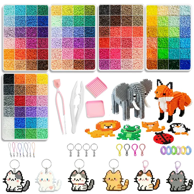 DIY Fuse Beads Craft Kit for Kids and Adults, Many  Colors Iron Beads Set with Pegboards, Tweezers, Keychain Accessories and Pattern Cards, Creative Pixel Art Making Kit for Educational Crafts, Party Activities, Gifts and Home Decoration