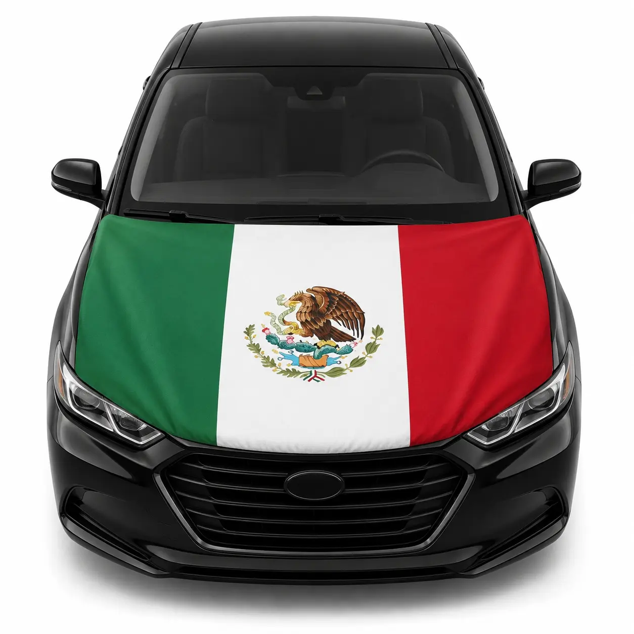 StarsHood Mexican Flag Car Hood Cover 4x5 ft - Eagle Emblem Design, Universal Stretch Fit for Cars Trucks and SUVs, Patriotic Decoration for Parades and Celebrations