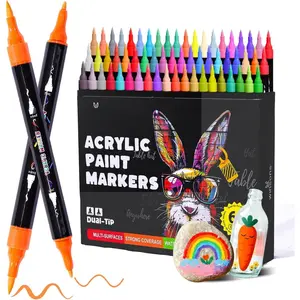 Markers, 60 Dual-Tip  Pens for Rock Painting, Colouring Books, Mugs, Canvas Shoes, Metal, Scrapbooking - Quick Dry, Brush & Fine, Drawing Markers