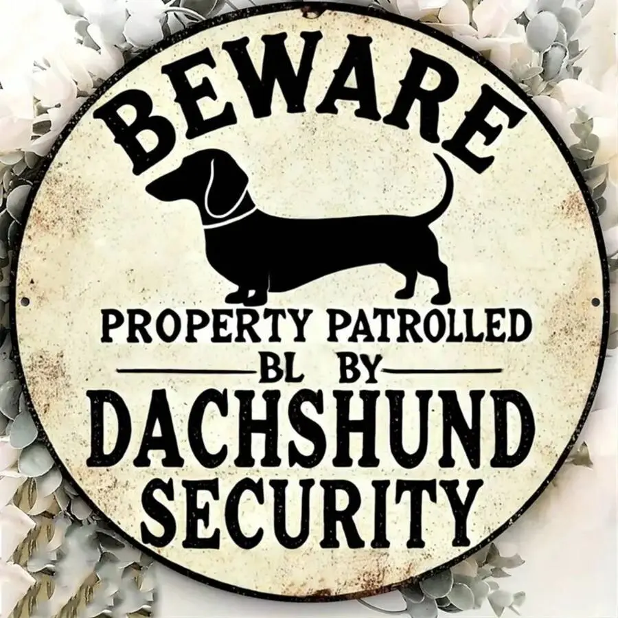 8-Inch Dachshund Security Patrol Sign - Durable Iron, Suitable For Outdoor Cafes And Bars, Dachshund, Traffic, Perfect Room Decoration, Round Metal Sign, Vintage Decor Outdoor Decor Wall Art Room Decor Bedroom Wedding Decor Multicolor