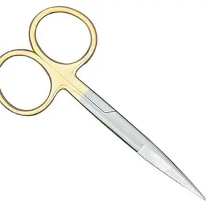 4" Long, Gold Large Finger Loops, Japanese Stainless Steel, Fishing Fly-Tying All-Purpose Scissors Pair with One Serrated Tip Blade