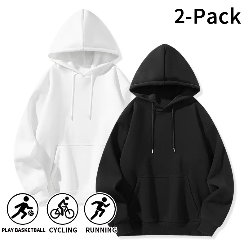Men's 2-Pack Minimalist Solid Color Basic Hoodies - Loose Fit Polyester Heavyweight Fleece Pullover, Drop-Shoulder Long-Sleeve Casual Wear, Soft Skin-Friendly Versatile Tops for Basketball, Workouts, None, Navy + Navy