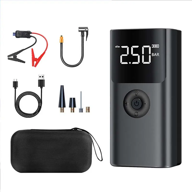 QS003 12000mAh 5-in-1 Car Jump Starter & Tire Inflator with LCD Display, Power Bank & Emergency Light for Cars, SUVs, Trucks & Motorcycles