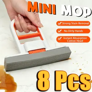4/8‑Unit Portable One‑Hand Self‑Wring Desktop Mop, Handheld Wet‑Dry Sponge Cleaning Tool for Furniture Tops, Tile Surfaces & Shower Stalls
