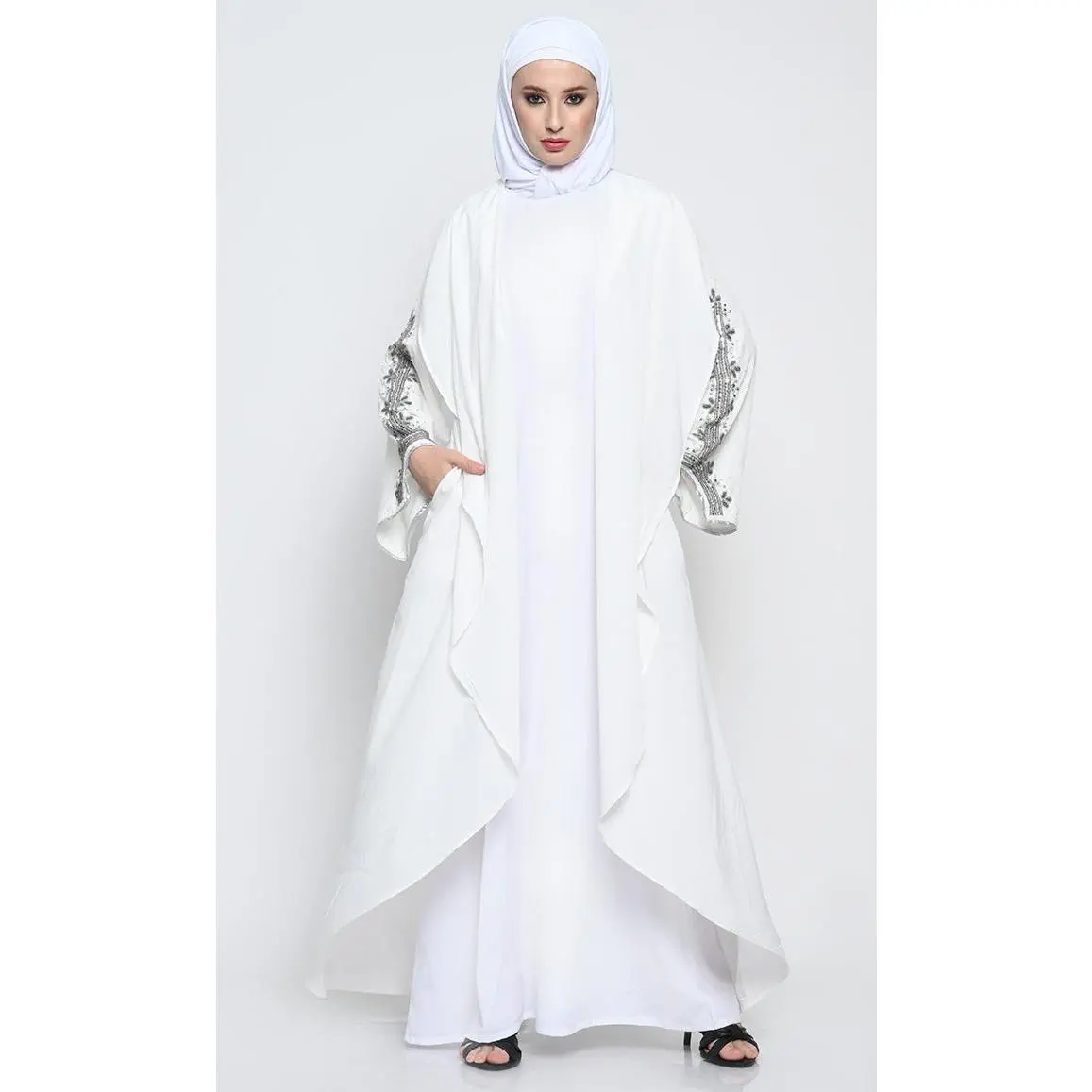 Crepe Layered Abaya with Embroidered Bell Sleeves and inner