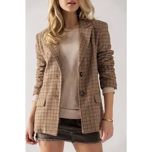 Casual Houndstooth Lapel Collar Blazer Womenswear