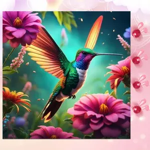 5D DIY Full Diamond Round Diamond Painting - Diamond Art Kit Hummingbird, Flowers, Colorful. Mosaic, Canvas - DIY Decorative Painting, Home Wall Decor, Suitable for Halloween and Christmas, Birthday and Anniversary Gifts.