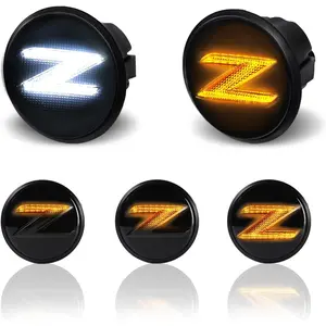 LED Side Marker Lights for Nissan 370z Z34 2009-2020, 350z Z33 2003-2009 Sequential Amber Turn Signals & White Running Parking Lamps, Smoked Len 2pcs