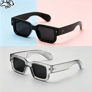 2-Pack Retro Square Sunglasses For Men And Women, Black And Transparent Frames, Uv400 Protection Lens, Y2K Trendy Fashion Eyewear For Summer Beach, Travel And Daily Streetwear Outfits