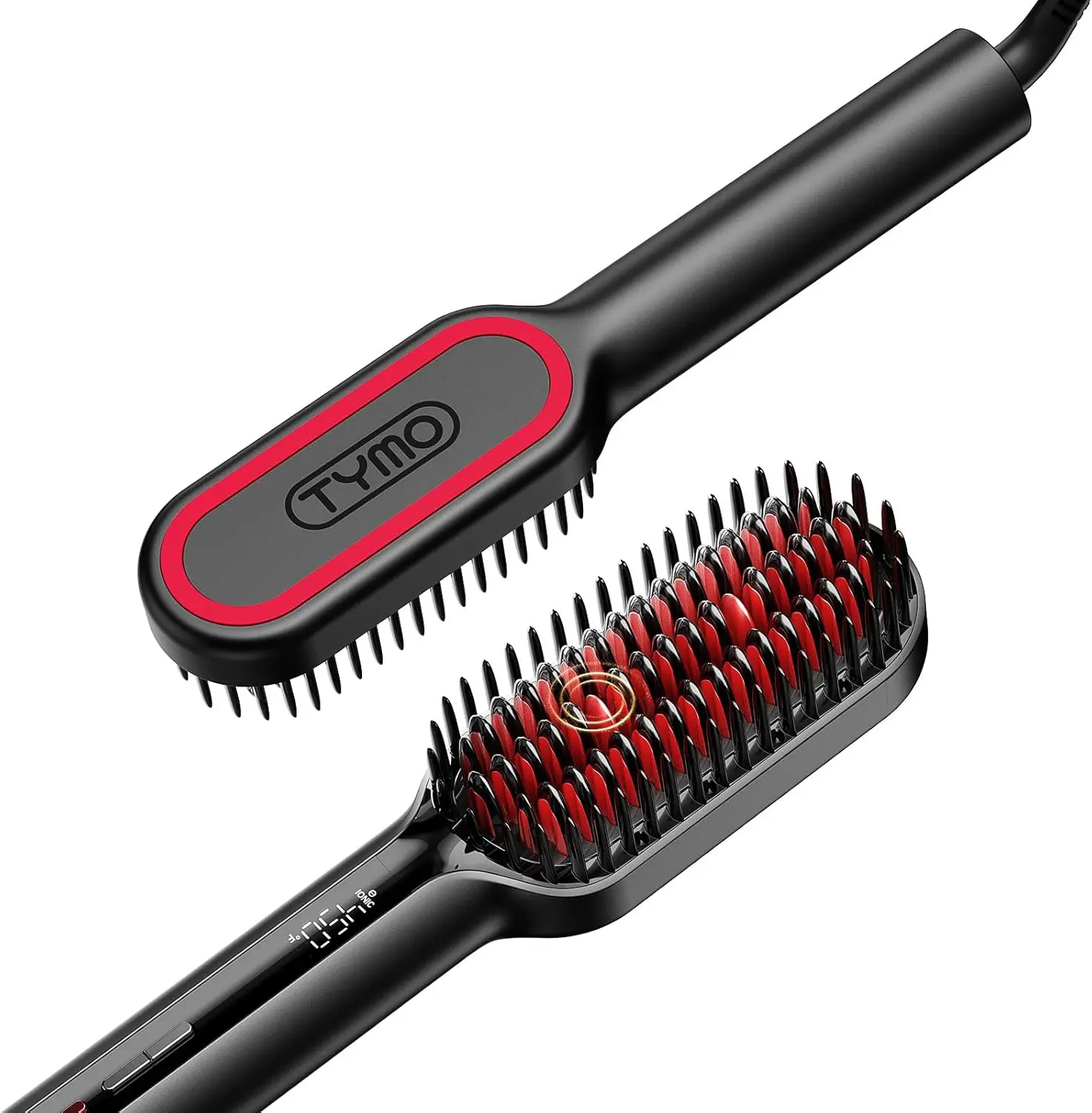 TYMO Hair Straightener Brush - Upgraded Ionic Compact Straightening Brush for Women with Wave-Design Bristles, Fast, Smooth Styling, Lightweight Hot Comb & Travel Flat Iron, 1 Billion Ions