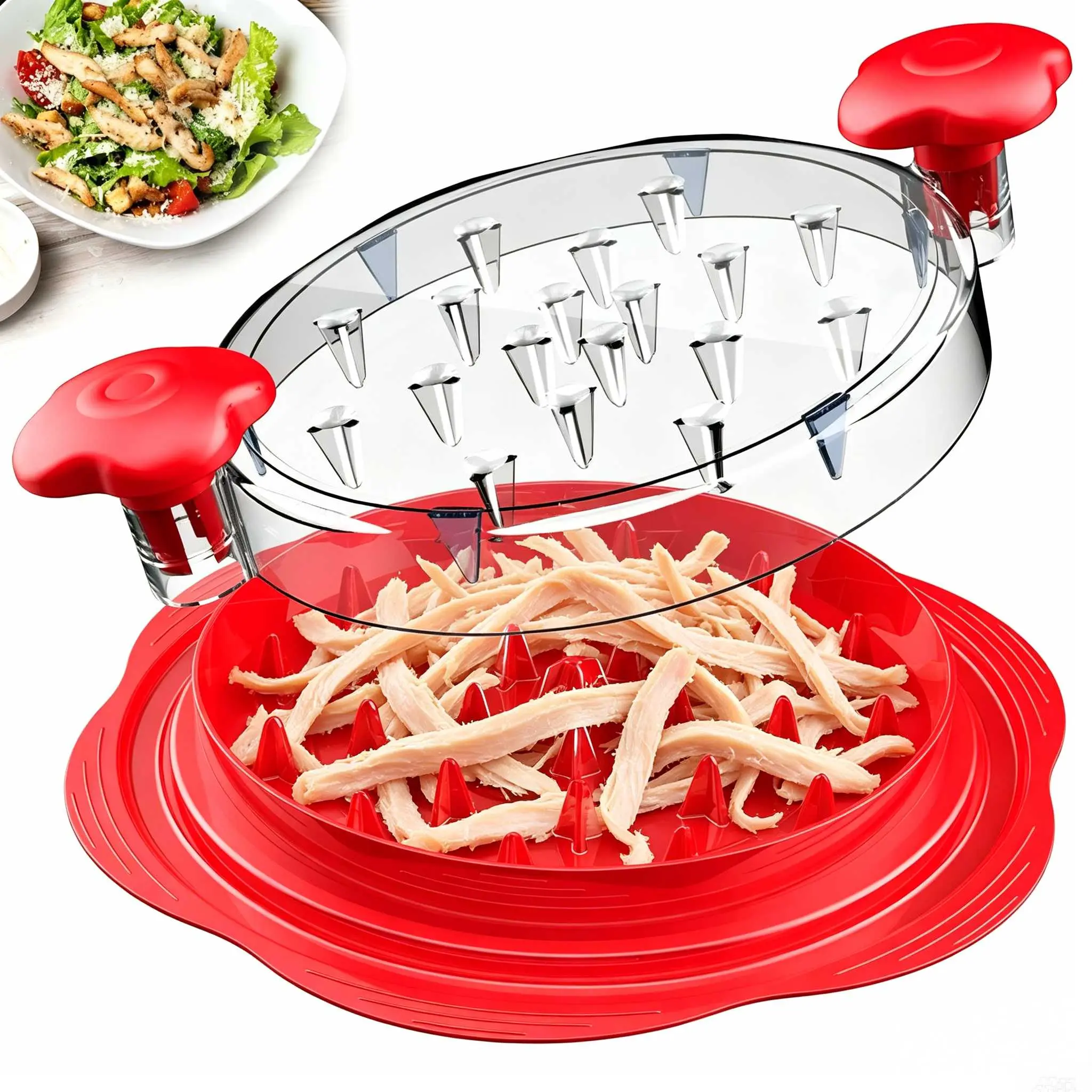 Compact Kitchen Chicken Shredder - BPA-Free Manual Tear Tool, Meal Prep Aid for Crowded Kitchens, 356°F Heat-Resistant, Non-Slip, Durable, Dishwasher Safe Storage Utensil (Red)