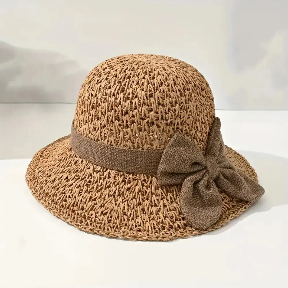 Women’s Foldable Straw Sun Hat Wide Brim Packable Beach Hat Lightweight Breathable Summer Travel Hat Elegant Retro Style UV Protection Sun Hat for Vacation Resort Outdoor Walking Daily Wear summerwins