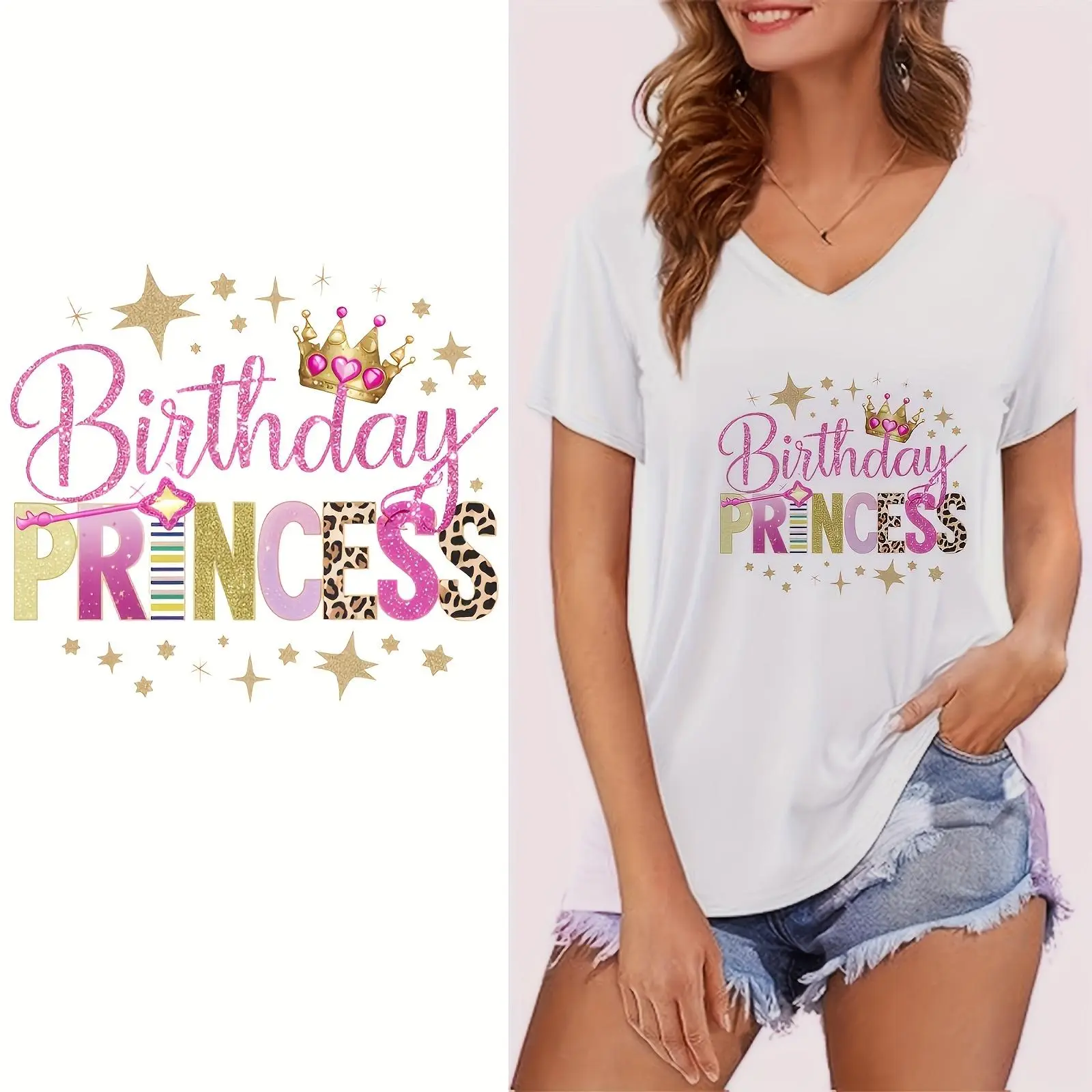 Birthday Queen Iron-on Heat Transfer Decals, 6 Counts/set DIY Heat Transfer Sticker, Durable & Versatile Vinyl Decals for T-shirts, Jackets & Jeans