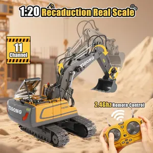 Remote Control Excavator Toys for 6 7 8 Year Old Boys Gifts, 11CH 2400mAh 2.4GHz Cars RC Excavator Construction Toy Truck Digger Metal Shovel Sound Light, Kids Boys Toys Age 6-8 Birthday Gift