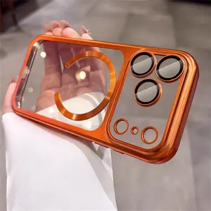 Premium Transparent Magnetic Soft Protective Case Cover for Iphone 17/16/15/14/13/Pro Max/Pro/Plus/Air, Featuring Wireless Charging, in Original Orange, Cellphone
