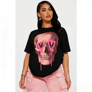 Pink Dripping Heart Eyes Skull T-Shirt | Gothic Skeleton With Heart Eyes Graphic Tee | Vintage Retro Skull Print Shirt | Skull Lover Gift for Women | Unisex Goth Streetwear Casual Top