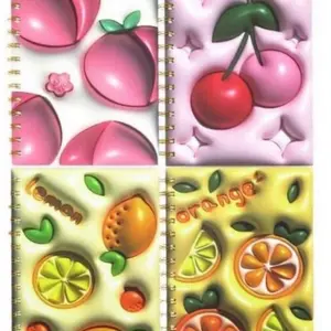 Colorful Hardcover Notebook - Features Pink Fruit Designs, Includes Lemon, Orange, Cherry & Strawberry Illustrations