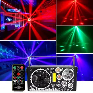 Flashback Events Party Lights Upgraded 7 In 1 Mixed Effect DMX Sound Activated Laser Lights DJ Disco Gobo RGBW UV Strobe Party Lights Indoor Rave Club KTV Dance Party Lighting