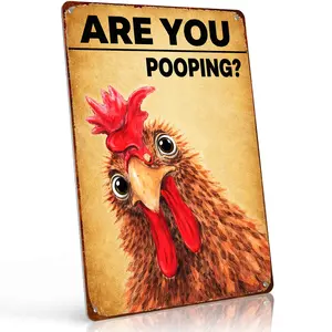 Are You Pooping? Funny Chicken Bathroom Wall Decor 8x12 Inch Aluminum Metal Sign for Home, Guest Bathroom, Kids' Bathroom, Farmhouse - Retro Tin Sign Gift for Chicken Lovers & Bathroom Humor Fans