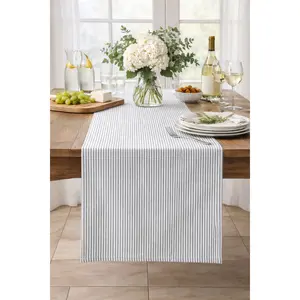 Grey Ticking Striped Thin Cotton Table Runner