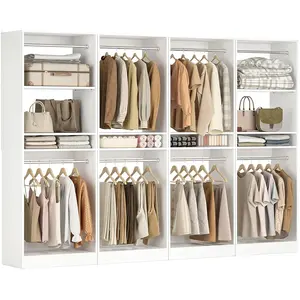 Unikito Freestanding Closet Organizer, Engineered Wood Wardrobe System, Adjustable Shelving Unit with 2 Hanging Rods, 600 lb Capacity Storage Solution, Modular Design for Bedroom/Entryway/Laundry Room, Easy Assembly Freestanding Garment Rack