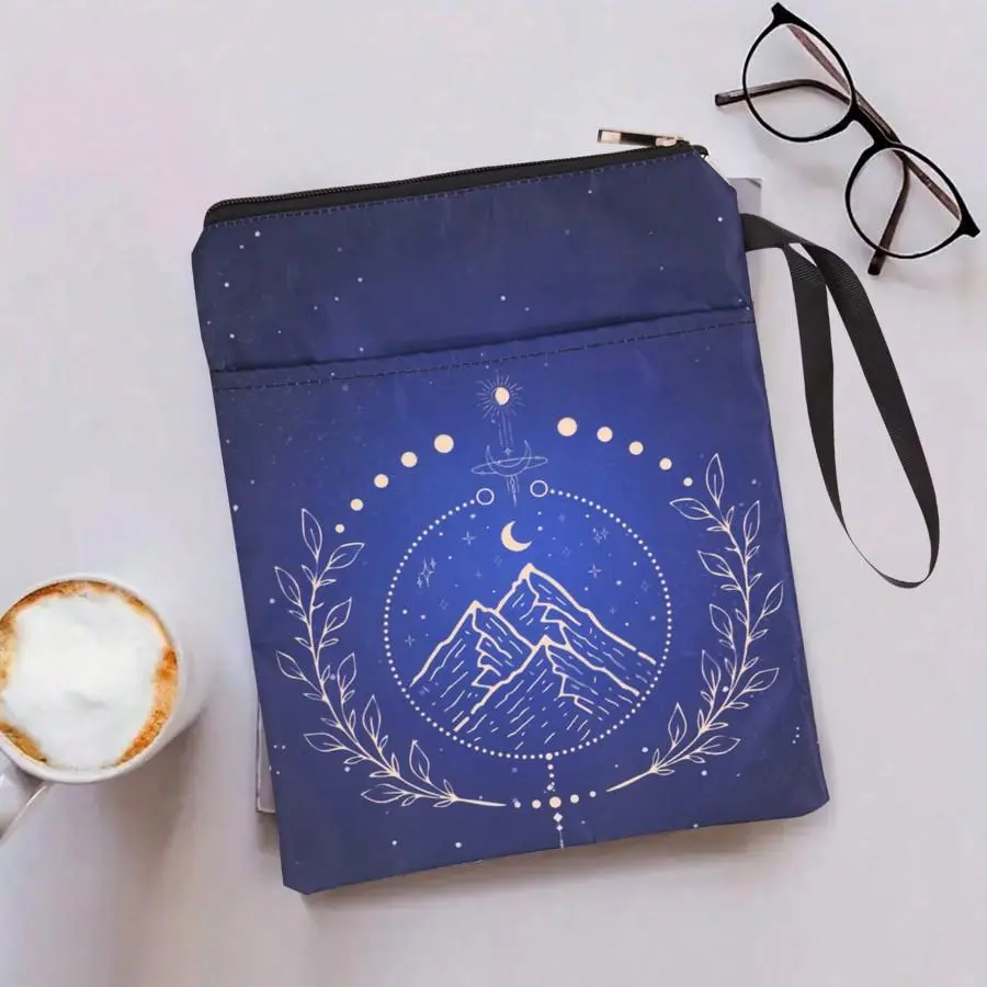 Mountain Pattern Zipper Book Cover, 1 Count Waterproof Zippered Book Pen Case, Washable Fabric File Folder with Accessory Pocket, Waterproof File Organizer, Office Accessories, Office Essentials
