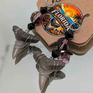 Florida Before Us series Wire Wrapped Shark Tooth One of a Kind Handmade Earrings