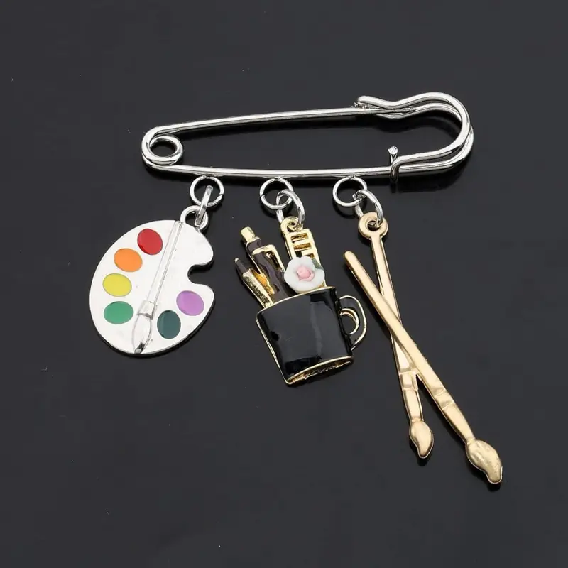 Cute Chic Feminine Charm Brooch, Painter-Inspired Palette & Painting Brush Pendant, Elegant Everyday Creative Jewelry Gift for Teachers, Fashion Accessory Collar Clip