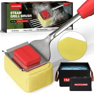 Grill Brush Bristle-Free, BBQ Grill Cleaning Brush with Collapsible Bucket, with Replaceable Head & Scraper, Safe Non-Metallic Bristles for Cast Iron or Stainless-Steel Grill Cleaner Tools for Outdoor
