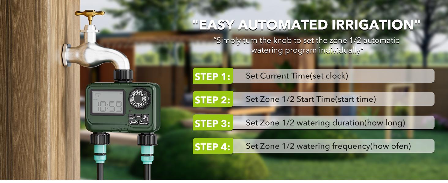 BN-LINK Sprinkler Timer Outdoor - 2 Zone Programmable Water Timer with Rain Delay, Automatic Irrigation System for Lawns & Garden Hoses - Waterproof Manual Controller with Large LCD Display