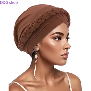 Solid Color Handmade Braided Turban for Women, Boho Twisted Elastic Head Wrap, Soft Chemo Head Cap, Stylish Hair Cover for Daily Wear & Hair Loss Care
