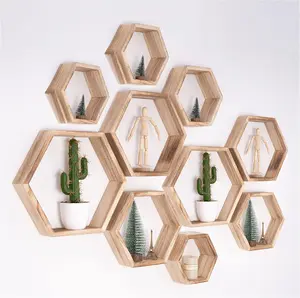 Honeycomb Wall Mounted Shelves - Wooden Farmhouse Storage Wall Shelf for Bathroom, Kitchen, Bedroom, Living Room