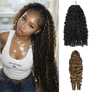 ISEE Pro-Mix Bundle Deal Burmese Curly Feather Crochet Human Hair – Natural Black Base + Color Bundle, Knotless Miracle Knots Pre-Looped Crochet Hair, Glueless Beginner-Friendly Install, Boho Braids Trend, Lightweight Protective Style