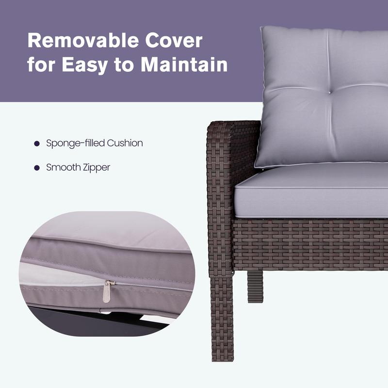 【2 Packages Shipping】5-Piece PE Rattan Patio Set – Wicker Chairs with Ottoman & Table, Perfect for Front Porch or Garden