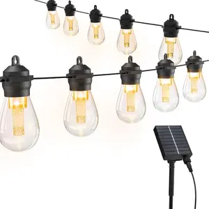 Solar LED String Lights Outdoor,34Ft 15 Bulbs Dual Charging (Solar+Type-C) with 8 Modes & Auto On/Off, IP65 Waterproof Fairy Lights for Patio, Garden, Party