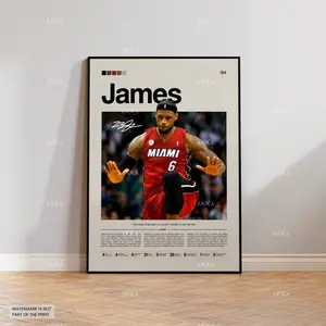 LeBron James Poster, Miami Heat Wall Art, Framed NBA Print Décor