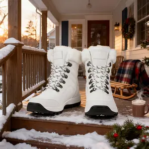 Women's Winter Snow Boots Waterproof Lightweight Warm Artificial Fur Lining Mid-Calf Short Boots for Cold Weather White Color Footwear Girl Walking Shoes Clean White Color Functional Warm autumn winter warm walking shoe warm plush lining