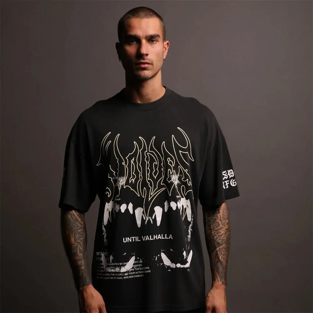 DARC SPORT American Style Retro Wolf Skull Print Pure Cotton Short