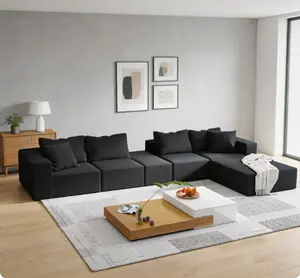 Modern L Shaped Sectional Sofa Set, 132 Inch Modular Upholstered Couch with 6 Soft Pillows, Flexible Free Combination Design, Spacious Comfy Living Room Furniture, Stylish Versatile Sofa for Bedroom and Apartment Decor