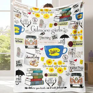 Cartoon Pattern Flannel Blanket with Storage Bag, 1 Count Soft Comfortable Air-conditioned Room Throw, Warm Nap Lightweight Cozy Blanket for Home & Office & Travel