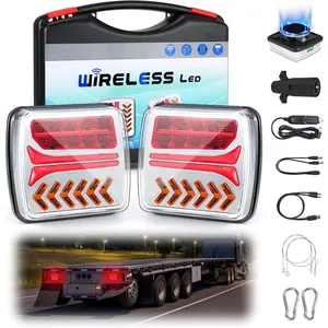 Wireless Trailer Lights Magnetic, 2PCS Rechargeable LED Tail Lights for Towing Truck, Portable Waterproof Tow Beacon w/Brake Turn Signal Stop Taillight for RV Camper Boat Caravan