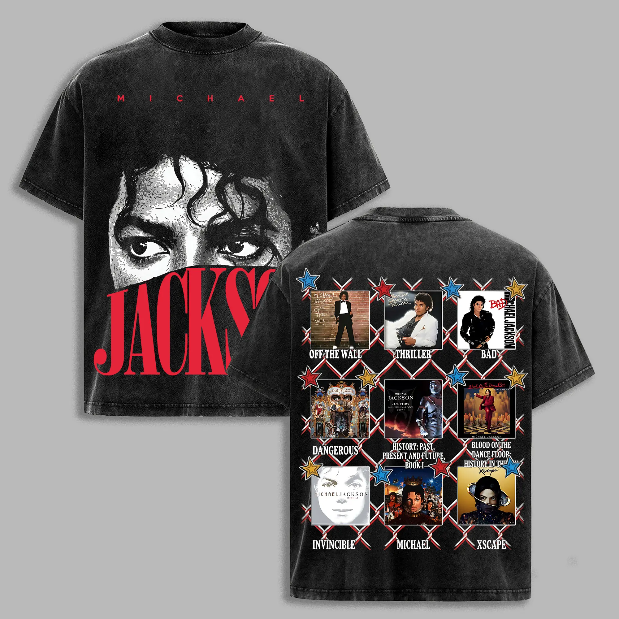 Michael Jackson Vintage Washed Oversized Ribbed Seamless Basic Short-Sleeve Men's Top - King of Pop Album Collage, Thriller Bad Dangerous Graphic, Casual Classic Unisex Everyday Tee, kingofpop, mjfans, 90sfashion, retrostyle, Shortsleeve, Tops