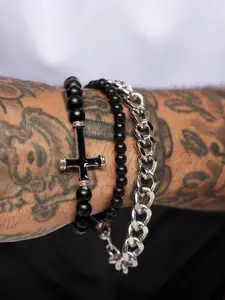 Vintage Punk Hip-Hop Fashion Cross Beaded Bracelets Set, Casual Iron Hand Chain for Daily Wear, Party Gifts for Men