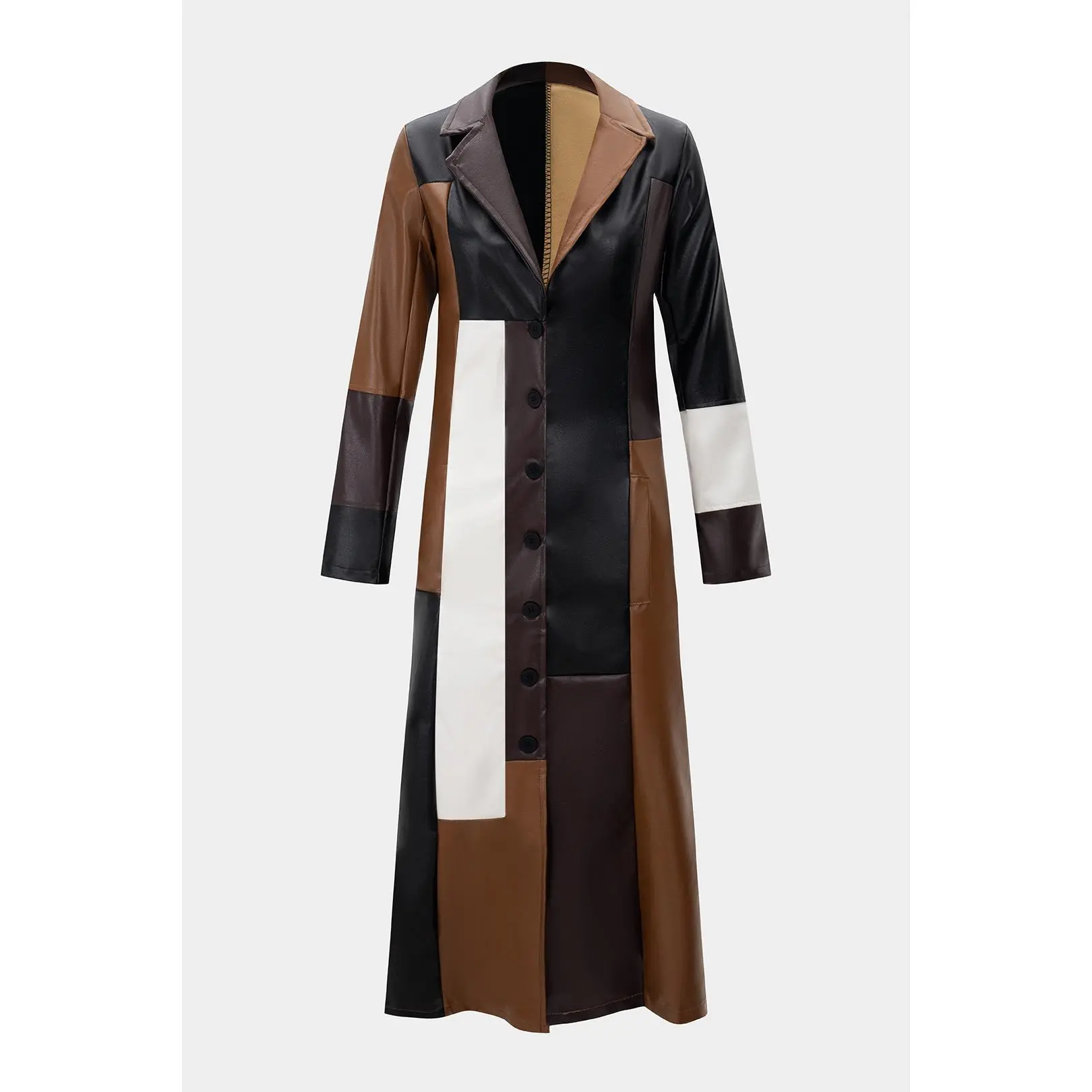 Stylish Women's Wear Fitted Faux Leather Coat - Contrast Notched Lapel Jacket for Daily Wear